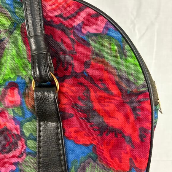 Vintage 70s Floral Tapestry Weekender Carry On Bag Tote Red Pink Green Blue - Picture 7 of 8